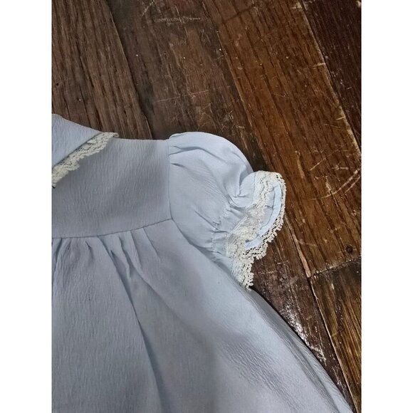 Vintage Light Blue Dainty Lace Embroidered Duck Baby Dress - Picture 3 of 12